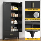 Metal Storage Cabinet with Drawers,75Inch Black Pantry Cabinets for Kitchen Storage with 3 Adjustable Shelves,Tall Kitchen Pantry Cabinet for Living Room, Dining Room，Office