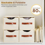 2 Pack Stackable Storage Drawers, Fabric Closet Organizers and Storage with Handles and Clear Window, Pull-Out Clothes Storage Bins with Drawer for Closet, Bedroom, Living Room, Under Bed, Beige