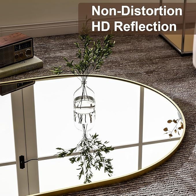 GLSLAND-34x76 inch Wall Mount Arched Full Length Mirror-Aluminum Alloy Frame High Definition-Full Body Mirror for Bedroom or Living Room,Gold