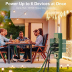 BN-LINK Outdoor Power Stake Timer 25FT Extension Cord Waterproof, Remote Control Photocell Dusk to Dawn Light Timer, 6 Grounded Outlets for String Lights & Christmas Decorations, ETL