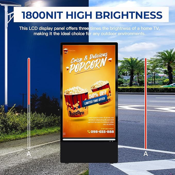 MWE 43 Inch Outdoor Digital Signage Display, Portable Battery Powered High Brightness Screen Advertising Display Kiosk, Movable Waterproof Digital Poster, Android Kiosk