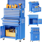 Superday Metal Tool Chest, 8 Drawer Rolling Tool Chest with Wheels, Detachable Tool Storage Cabinet with Lock for Garage, Steel Tool Cart with Liner & Hooks for Workshop, Warehouse (Blue)