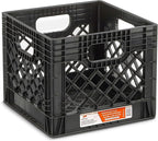 Juggernaut 16 Quart Storage Crate, Milk Crate Plastic Basket w/ 4 Handles, Organizer Bins for Office Storage & Classroom Organization, 4-Pack, Black
