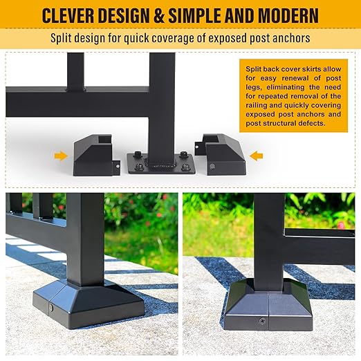 1.5"x1.5"（Actual: 1.5"x1.5"） Deck Post Base Cover Decorative Post Base Trim Skirt Black Aluminum 2Pack