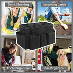 Wearable Cleaning Caddy Organizer with Handle & Shoulder Straps for Housekeepers, Under Sink & Car Cleaning Tool Organizer Bag with 4 Foldable Dividers (Black)