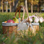 G GOOD GAIN Oval Picnic Basket with Folding Handles, Willow Hand Woven Shopping Basket, Bath Storage Gift Packing Basket, Wicker Empty Easter Eggs and Candy Small Gift Basket. Grey