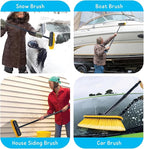 Car Wash Brush with Long Handle, 55'' Vehicles Exterior Washing Supplies, Soft Bristle Scrub Broom for Solar Panel, Boat, RV, Truck, Deck Cleaning, 2 Wax Applicator Pads Included