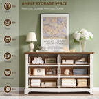 Farmhouse 6 Drawers Dresser for Bedroom, 54" Wide Large Dressers & Chests of Drawers w/Roman Column, Wooden Dresser TV Stand with Large Drawers for Nursery Bedroom Living Room Hallway, Antique White