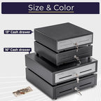 Volcora 13" Manual Push Open Cash Register Drawer for Point of Sale (POS) System, Black Heavy Duty Till with 4 Bills and 5 Coin Slots, Key Lock with Removable Coin Tray and Double Media Slots