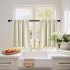 PONY DANCE Beige Kitchen Curtains 24 inch Long, Small Window Treatments Rod Pocket Energy Efficient Short Blackout Curtain Panels for Rv Camper, 29-inch Wide by 24 Long, Light Beige, 2 Pieces