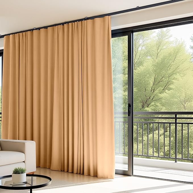 Room Divider Curtains Flexible Ceiling Tracks set Curtain track Ceiling Mount Blackout Curtain for Living Room Bedroom Ceiling Curtain Rod Privacy Dividers Panels W100 x H96 Khaki Drape & Black rail