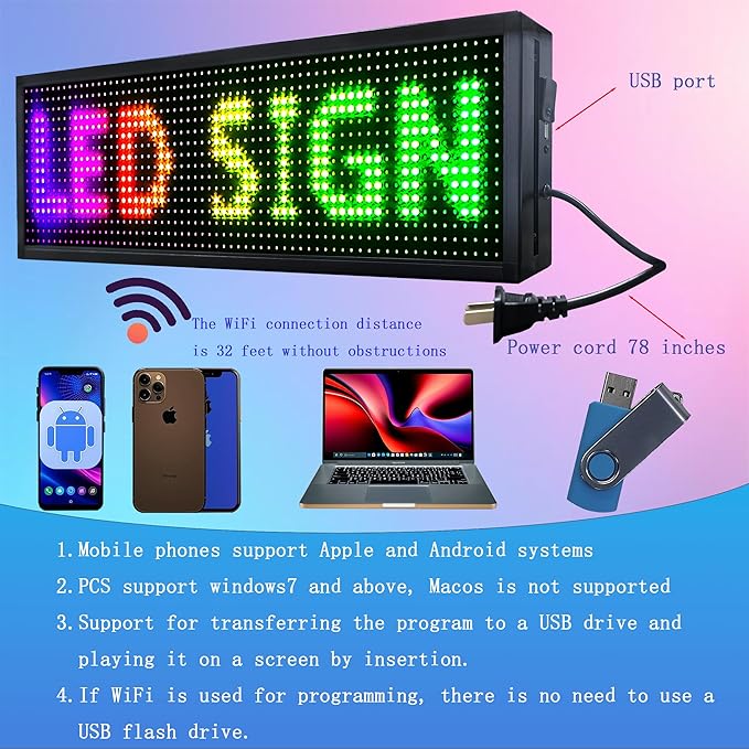 P10(26" * 7") Scrolling Led Sign Programmable Outdoor Digital Signs For Business Electronic Message Board Wifi Control Display Screen Panel Custom Full Color Neon Advertising Word Light