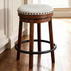 Signature Design by Ashley Valebeck Upholstered Swivel Stool, Cushioned Seat, Woven Fabric Upholstery, Wood, 24" H, Brown & Black