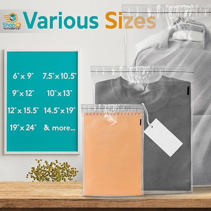 Shop4Mailers 14.5 x 19 Clear Plastic Poly Bags 1.5 Mil Self Seal Packaging for Apparel, Jewelry, Documents, Prints, Gifts, Storage – Resealable (1000 Pack)