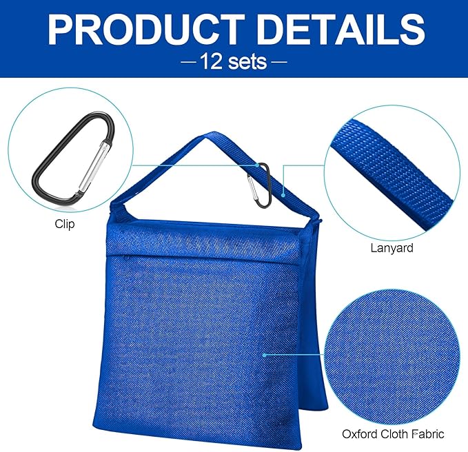 Jerify 12 Packs Photography Weight Bags Photo Studio Filled Weight Bag Empty Heavy Sandbag Set for Photography Tripod Stand Light Stand Sports Outdoor Photo Video Studio Boom Brackets (Blue)