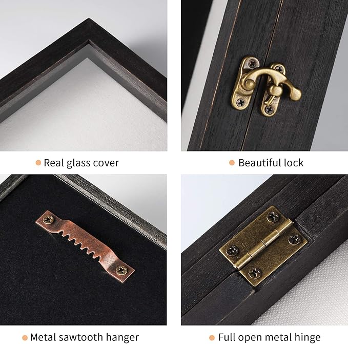TJ.MOREE Flowers Shadow Box Display Case 11 x 14 Large Shadowbox Frame with Glass Window Door Wedding Bouquet Medals Photos Memory Box for Keepsakes - Rustic Black