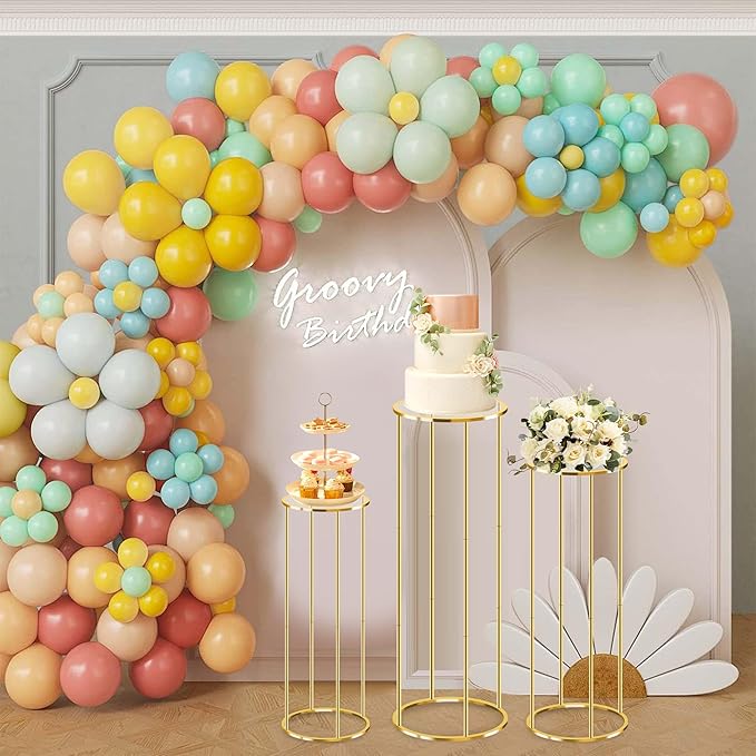3PCS Gold Metal Cylinder Pedestal Stands - Round Plant Display Columns for Party Decor, Floral Arrangements, Vase Displays, Birthday Wedding Backdrop Decorations