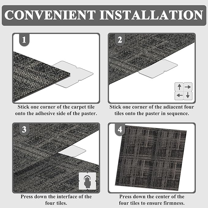 Carpet Tiles 20x 20 Inch, Floor Square Carpet Tiles, Indoor Outdoor Carpet Tile for Home Basement Commercial, Black & Grey-24 Tiles/64.5 Sq.Ft per Box