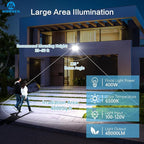 MORSEN 400W Flood Lights Outdoor, 48000lm Bright LED Work Light with Plug, 6500K Daylight White LED Flood Lighting, IP66 Waterproof Security Yard Lights for Yard Garage Stadium 2 Pack