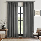 Dark Grey Linen Pinch Pleated Curtains 102 Inches Long for Living Room Pleated Drapes Hooks Back Tab Thick Linen Textured Modern Farmhouse Charcoal Simple Gray 102 Inch Curtain for Dining Bedroom