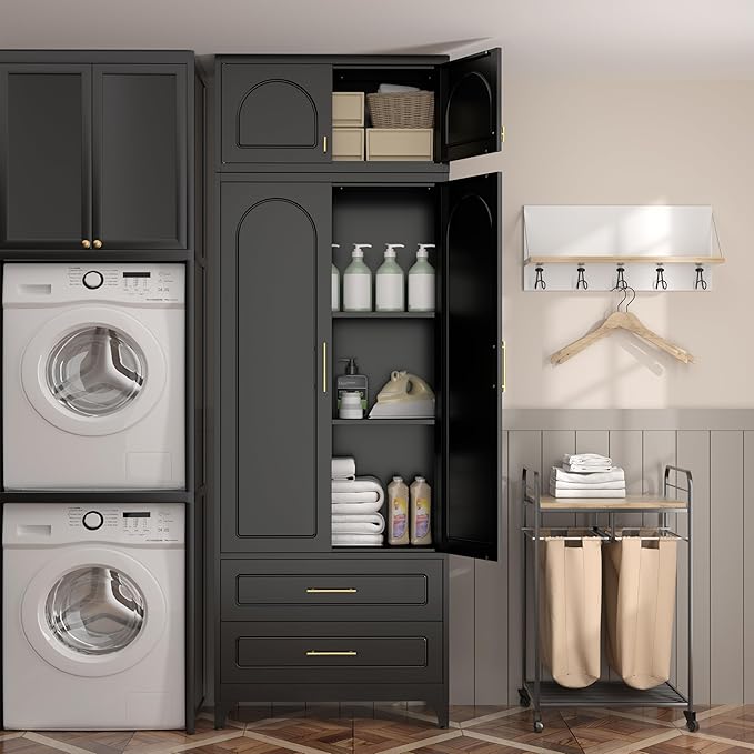 Kitchen Pantry Cabinet，90" Storage Cabinets with Doors and Shelves,Metal Pantry Cabinet with 2 Drawers,White Kitchen Cupboard for Livingroom,Pantry, Bathroom