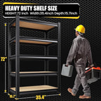 72”H*36”W Garage Shelving Heavy Duty Storage Shelves, 5-Tier Metal Adjustable Shelving Unit, 2000LBS Utility Garage Organizer Shelf Rack for Pantry, Kitchen, Warehouse, Black