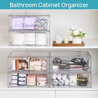 Vtopmart 6 Pack Large Stackable Storage Drawers,Easily Assemble Acrylic Bathroom Closet Undersink Organizers and Storage,Plastic Storage Bins for Kitchen Cabinets,Pantry,Makeup,Medicine Organization