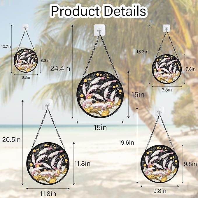 Stained Glass Window Hanging - Pink Shrimp Suncatcher for Doors Garden Marine Life Sun Catchers Decor Christmas Mother's Day Birthday Gifts for Women Men Mom Nana Friend Boys Girls 11.8 in
