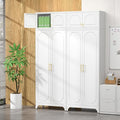 Metal Storage Cabinet and Wall Upper Storage Cabinet,90Inch White Kitchen Pantry Cabinets with 4 Adjustable Shelves,Tall Food Cupboards for Living Room, Dining Room Office