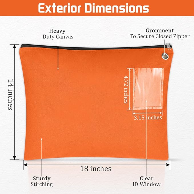 4 Pcs Interoffice Mailer Canvas Transit Sack Zipper Bag 18" x 14" Large Zipper Pouch with Grommet Interoffice Mail Bag (Orange)