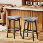 29 Inches Bar Stools Set of 2, Bar Height Barstools for Home Counter, Blackless Barstool with Bonded Leather Saddle Seats & Heavy Duty Metal Legs, Easy Assembly, Gray/Black