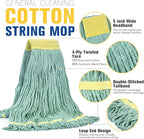 Matthew Cleaning Commercial Mop Head Replacement, 5 Inch Wide Headband, Looped End Cotton Blend String Wet Mops for Floor Cleaning, 18 oz Medium, 6-Pack Green