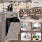 13 Gallons Tilt Out Trash Cabinet Freestanding Kitchen Trash Bin Cabinet Wood Garbage Recycling Cabinet with Hideaway Drawer Pet Proof Trash Can Holder for Kitchen Living Room, Grey