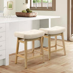 Counter Height Bar Stool for Kitchen Counter Modern Backless Barstool with Upholstered Fabric Seat and Solid Wood Leg Farmhouse 24 inch Bar Chair, Khaki + Wood Color, 1pc