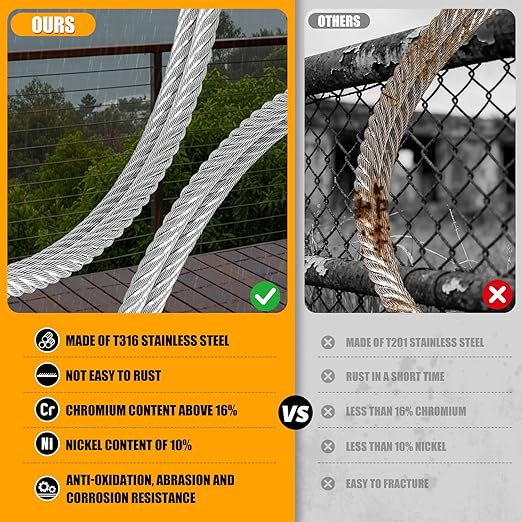 AHEONLAR 1000FT 1/8" T316 Stainless Steel Cable for Railing,7x7 Wire Rope with Cutter,1850 lb Breaking Strength,Deck Stair Fence Hardware Kit for Indoor Outdoor Use,Silver