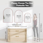 24x36 Arch Mirror Square Wall Mounted Metal Frame Mirrors for Entryway Bedroom Bathroom Living Room 24 36 inch Rosegold