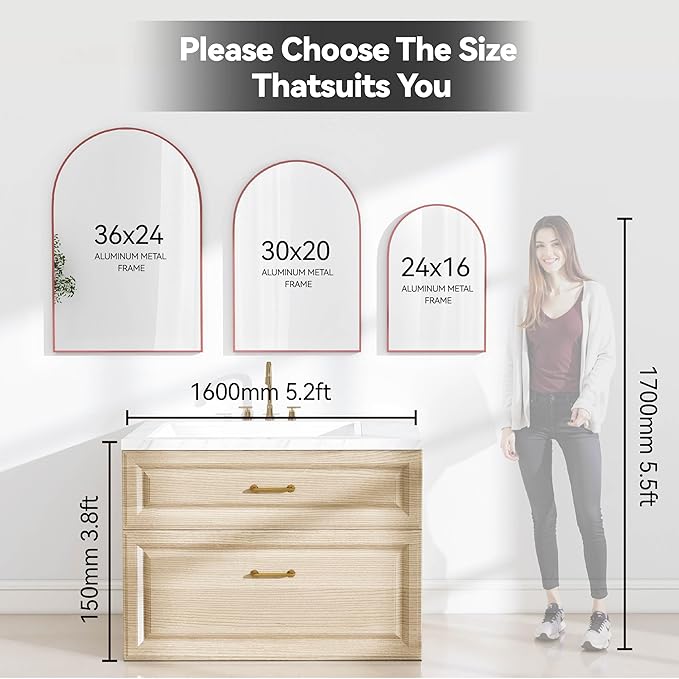 30x20 Arch Mirror Full Length Wall Mounted Hanging or Against Wall Metal Aluminium Alloy Frame Dressing Mirrors for Entryway Bedroom Bathroom Living Room 30 20 inch Rosegold Rose Gold
