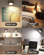 EZVALO LED Wall Mounted Lights, 5500mAh Rechargeable Wall Sconces Lamp, 3 Color Temps & Remote and Touch Control, 360°Rotation Dimmable Cordless Wall Light for Bedroom Reading Study (3 Pack Walnut)