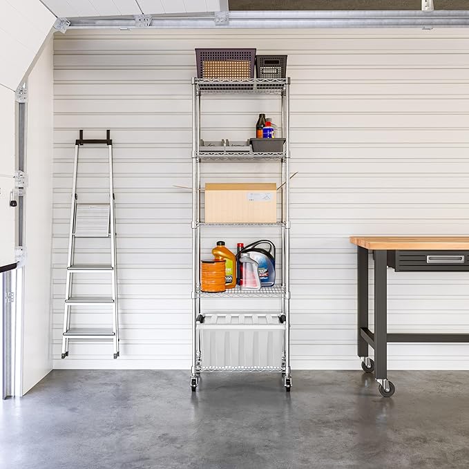 Seville Classics UltraDurable Heavy Duty NSF Solid Steel Wire Rack Storage Unit Organizer for Garage, Warehouse, Office, Restaurant, Classroom, Kitchen, 5-Tier Shelving, 24" W x 18" D