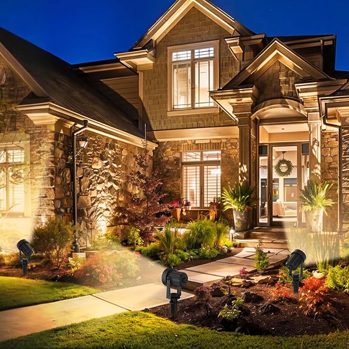Solar Spotlights Outdoor Waterproof, Warm White Landscape Spotlights, Decorative Solar Spot Lighting for Garden, Yard, Pathway, Lawn, Poolside, Party, 2-in-1 Mounted (Warm White, 2 Pack)