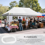CROWN SHADES 10x20 Pop Up Canopy Tent, Thicken Frame Commercial Heavy Duty Tent, 4 Sidewalls 8 Stakes & 4 Sandbags & 4 Ropes, Outdoor Canopies for Events, Parties,White