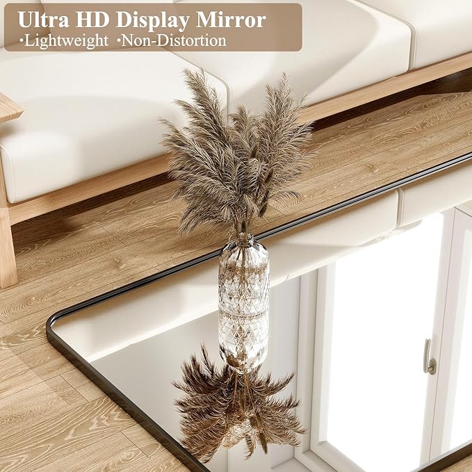 HARRITPURE 80"x40" Oversized Full Length Mirror - Rectangular Black Aluminum Frame Floor Mirror with Stand for Bedroom, Living Room, Cloakroom, Full Body Reflection