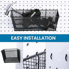 Sieral 4 Pcs Black Pegboard Baskets Metal Wire Shelf Baskets Peg Board Organizer Accessories Wall Mount Organizer Attachments for Garage Workbench Various Tool Accessories, 2 Sizes