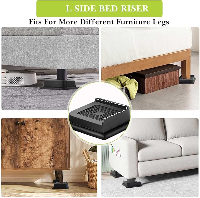 Bed Risers 1 inch, 2 inch, 3 inch, 4 inch, 6 inch, 8 inch Heavy Duty, Oversized Furniture Riser for Couch Sofa Table Chair Leg Frame Dorm, Support up to 6000 Lbs (Black 4 Pack, 1 inch)