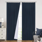 Vision Home Navy Blue Pinch Pleated Full Blackout Curtains Linen Blended Room Darkening Window Panels 95 inch for Living Room Bedroom Thermal Insulated Pinch Pleat Drapes with Hooks 60" Wx95 Lx1