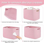 Shelf Woven Storage Basket, 15 x 10 x 9” Closet Rope Baskets For Organizing, Square Bins with Handles, Pink 1 Pack