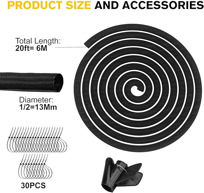 Cord Protectors from Pets No Chew, Ultra Durable Wire Protector Cord Covers for Pets, Flexible Cable Sleeve Cord Management for TV/Computer/Electric Wires/Phone Charging Cables (1/2"-20Feet)