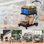 Foldable Shopping Cart with 2 Storage Crates – 2-Tier Collapsible Utility Cart, Aluminum Trolley with 360° Rolling Swivel Wheels & Removable Baskets for Groceries, Office, Travel, Apartment