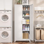 Kitchen Pantry Cabinet,75 Inch White Metal Storage Cabinet with Door and Adjustable, Tall Pantry Cabinets for Kitchen Storage,Cupboard for Living Room,Dining Room and Bathroom
