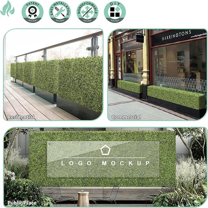 SunnyRoyal 126" Wx54 Hx12 D Artificial Boxwood Hedge Wall for Indoor and Outdoor Lifelike Greenery Privacy Fence for Patio Balcony Office Garden Party